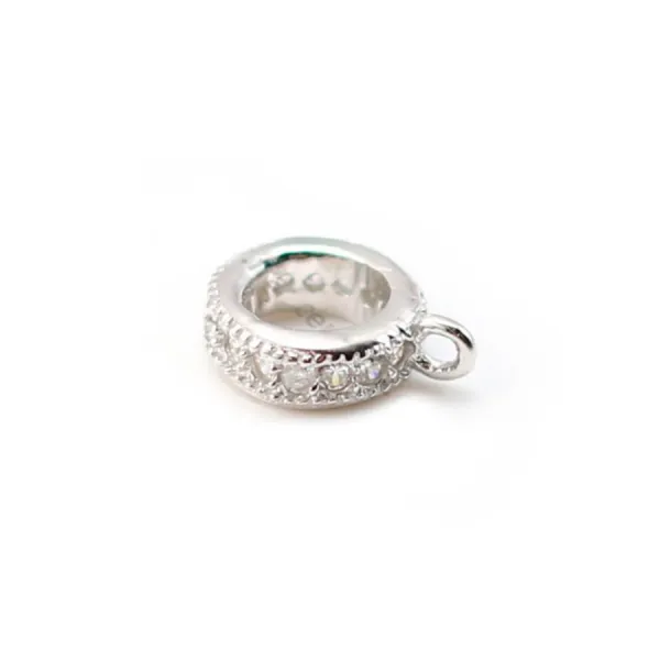 Poussoir attache breloque pour corde,zircons, Argent 925, 7 mm  x1pc
