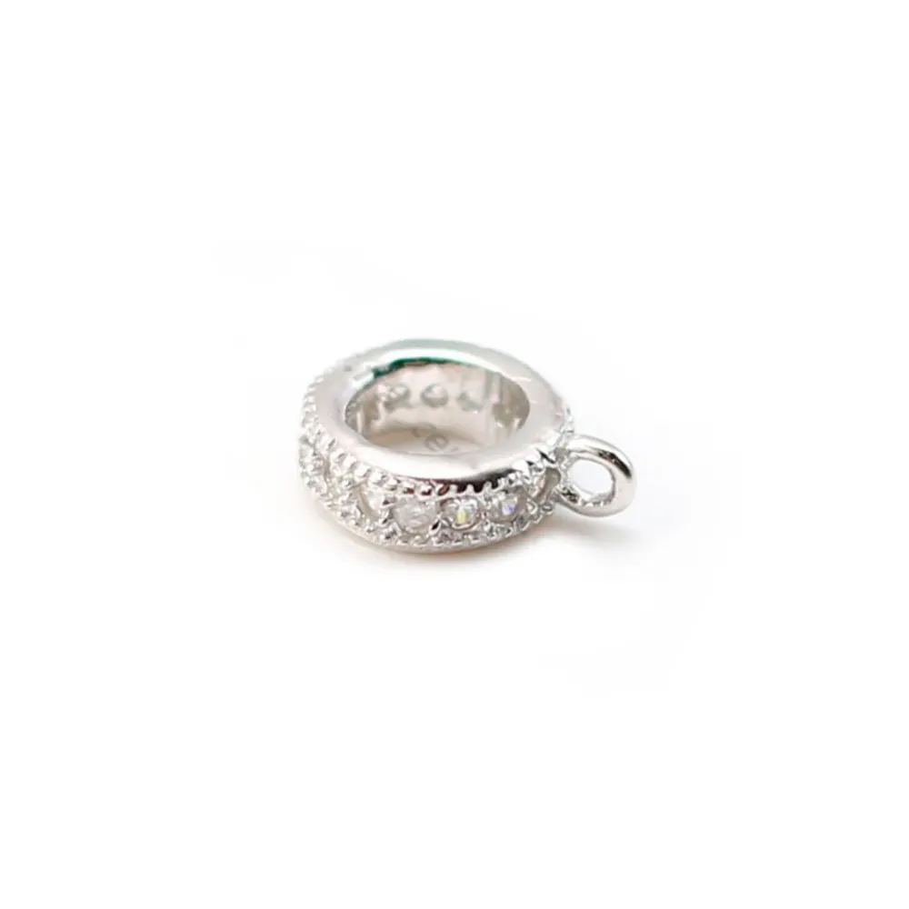 Poussoir attache breloque pour corde,zircons, Argent 925, 7 mm  x1pc