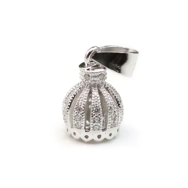 Attache pompon strass, argent 925 rhodié, 20mm x 1pc