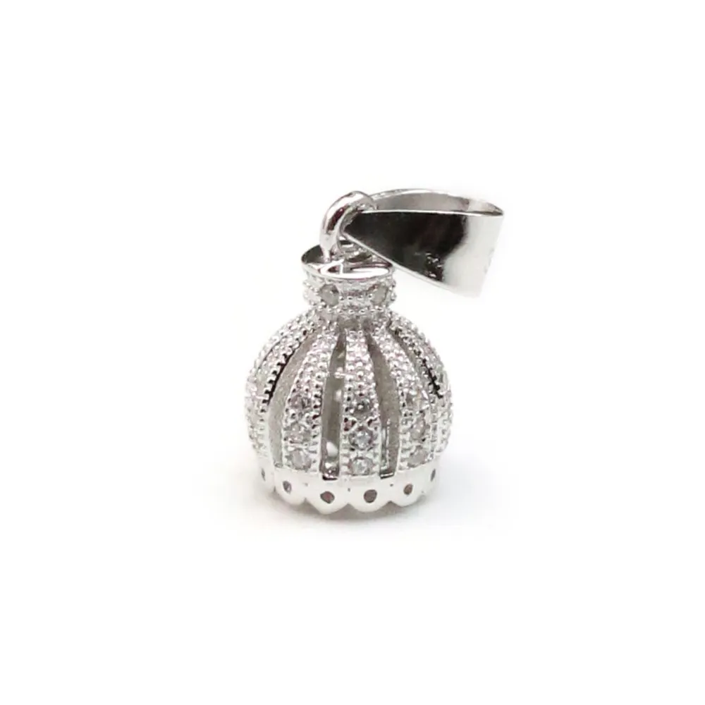 Attach pompom with strass ,sterling silver 925 rhodium,20mm x 1pc