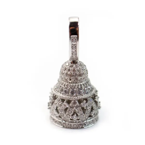 Attache pompon strass, argent 925 rhodié, 34mm x 1pc