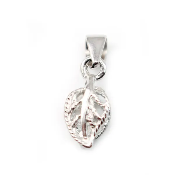 Bail with leaf, Silver 925 Rhodium 6x15.5mm x 1pc