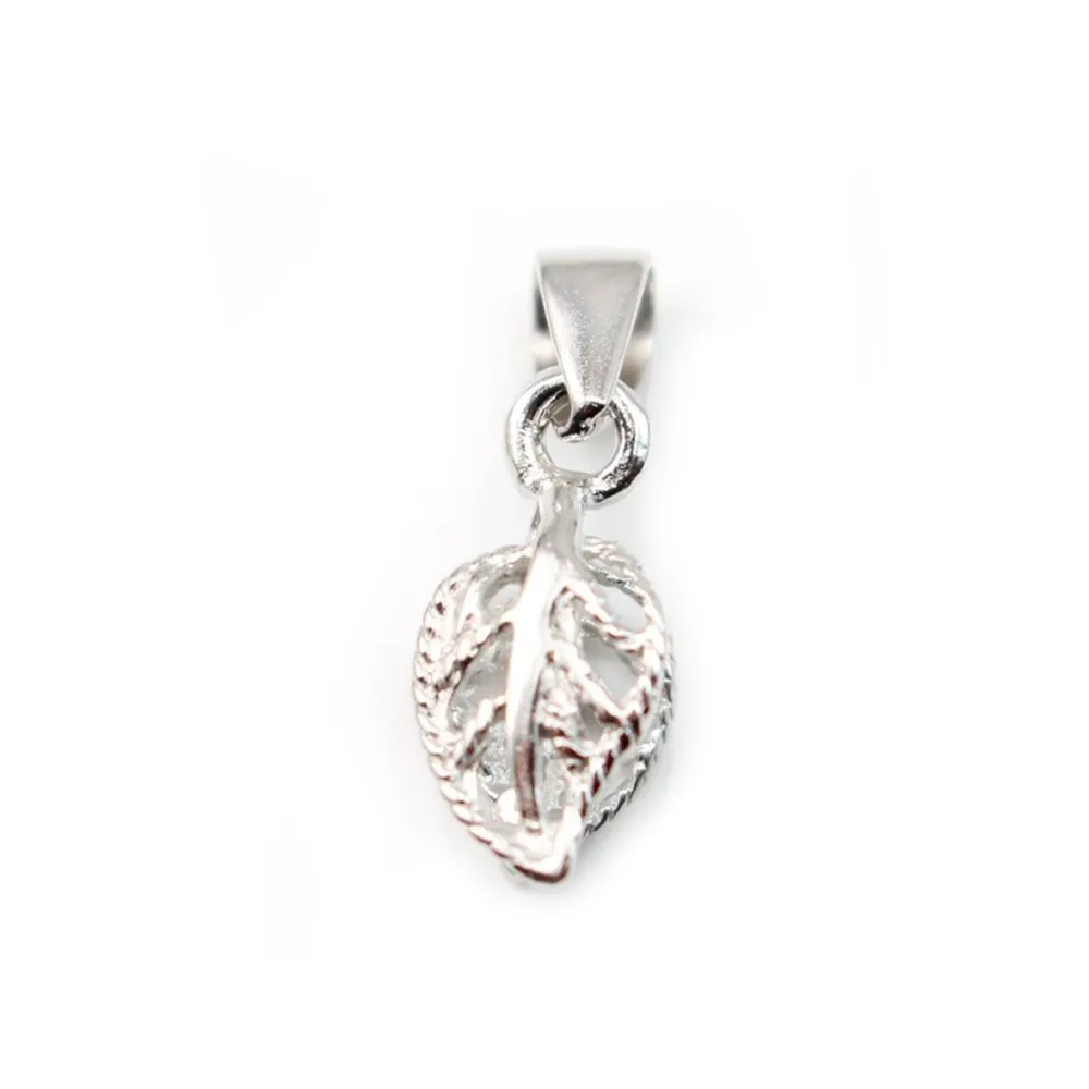 Bail with leaf, Silver 925 Rhodium 6x15.5mm x 1pc