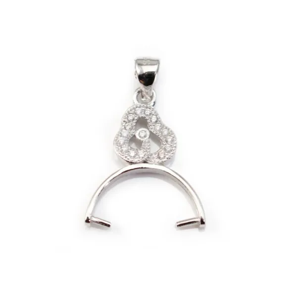 Bélière avec strasse, Argent 925 Rhodié 14x22mm  x1pc