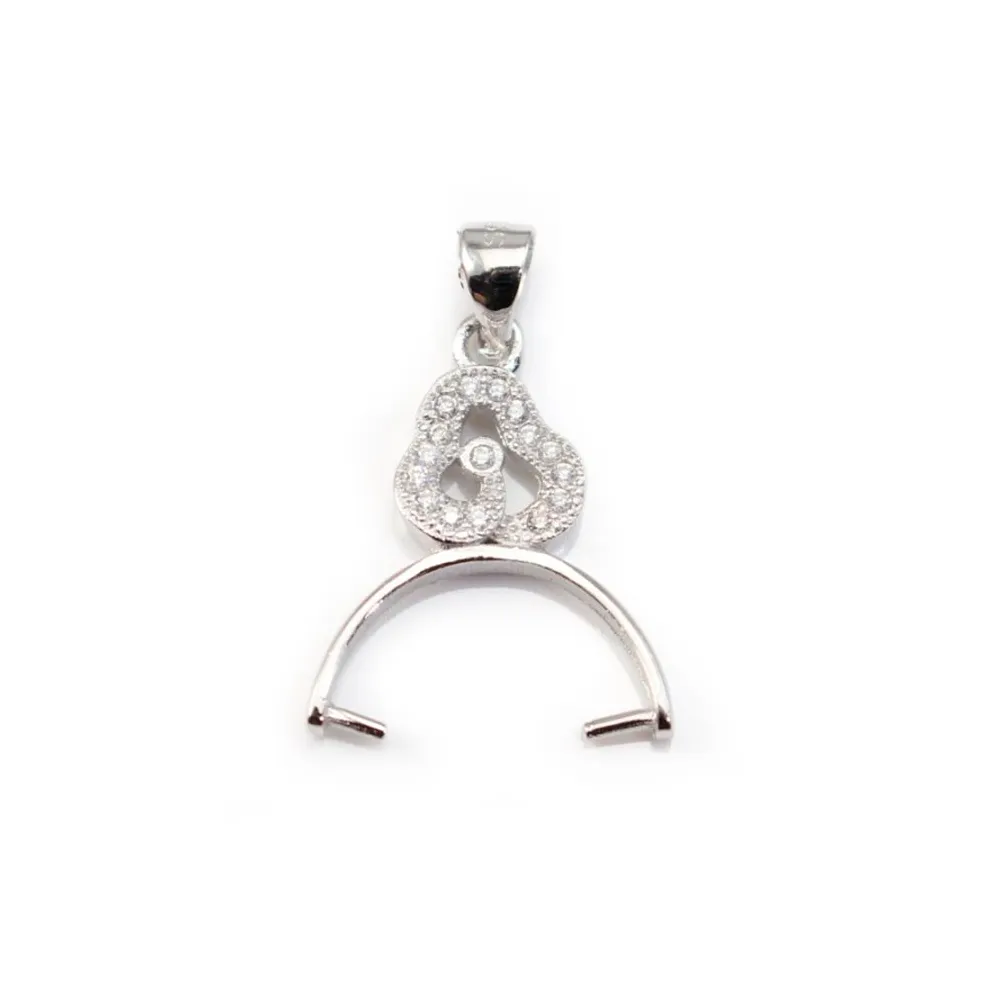 Bélière avec strasse, Argent 925 Rhodié 14x22mm  x1pc