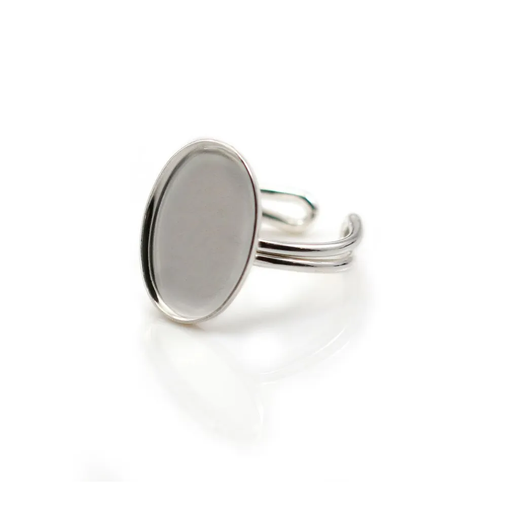 Bague réglable en argent 925, avec un support oval 13x18mm x 1pc
