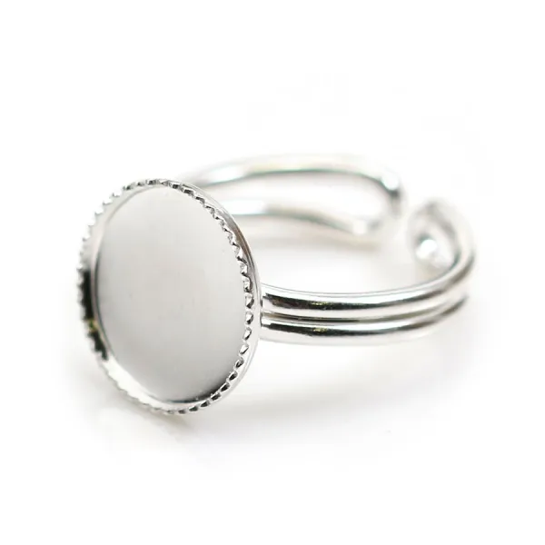 Bague   réglable support rond 12mm en argent 925 x 1pc