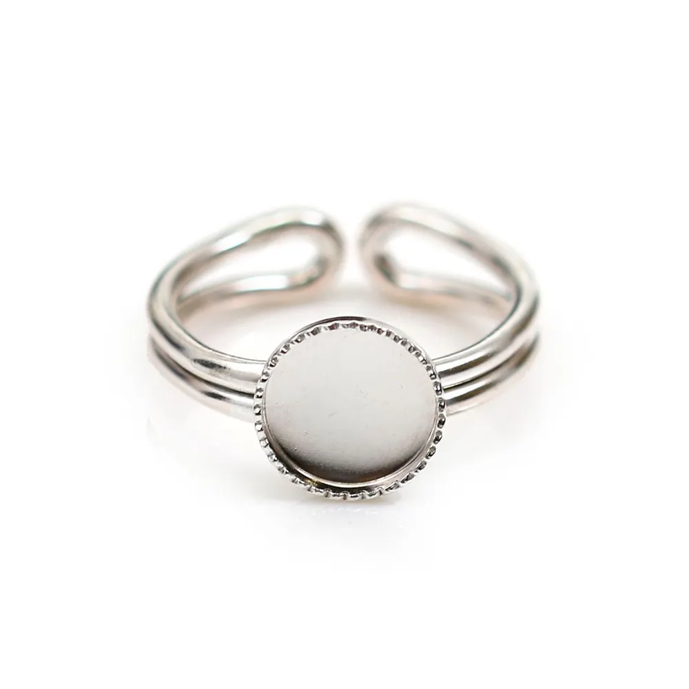 Bague   réglable support rond 8mm en argent 925 x 1pc