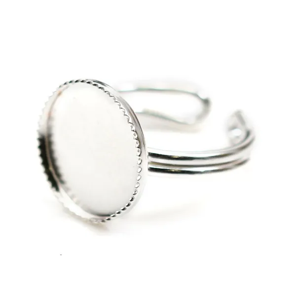 Bague   réglable support rond 14mm en argent 925 x 1pc