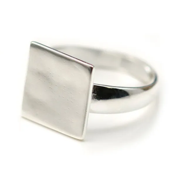 Argent 925 Bague réglable support carre 12mm x 1pc