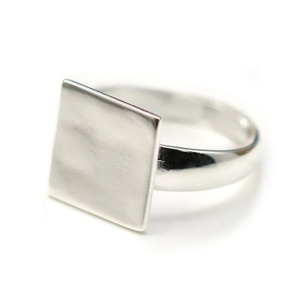Argent 925 Bague réglable support carre 12mm x 1pc