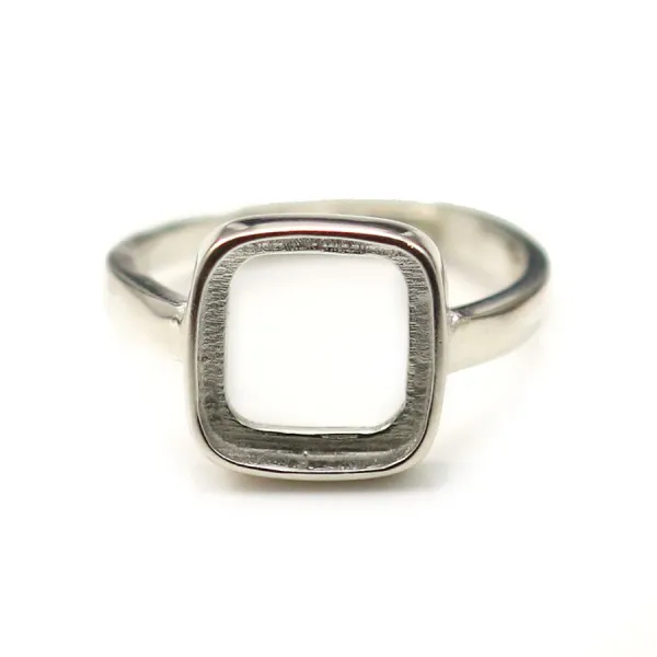 Bague réglable support cabochon carré 10mm en argent 925 x 1pc