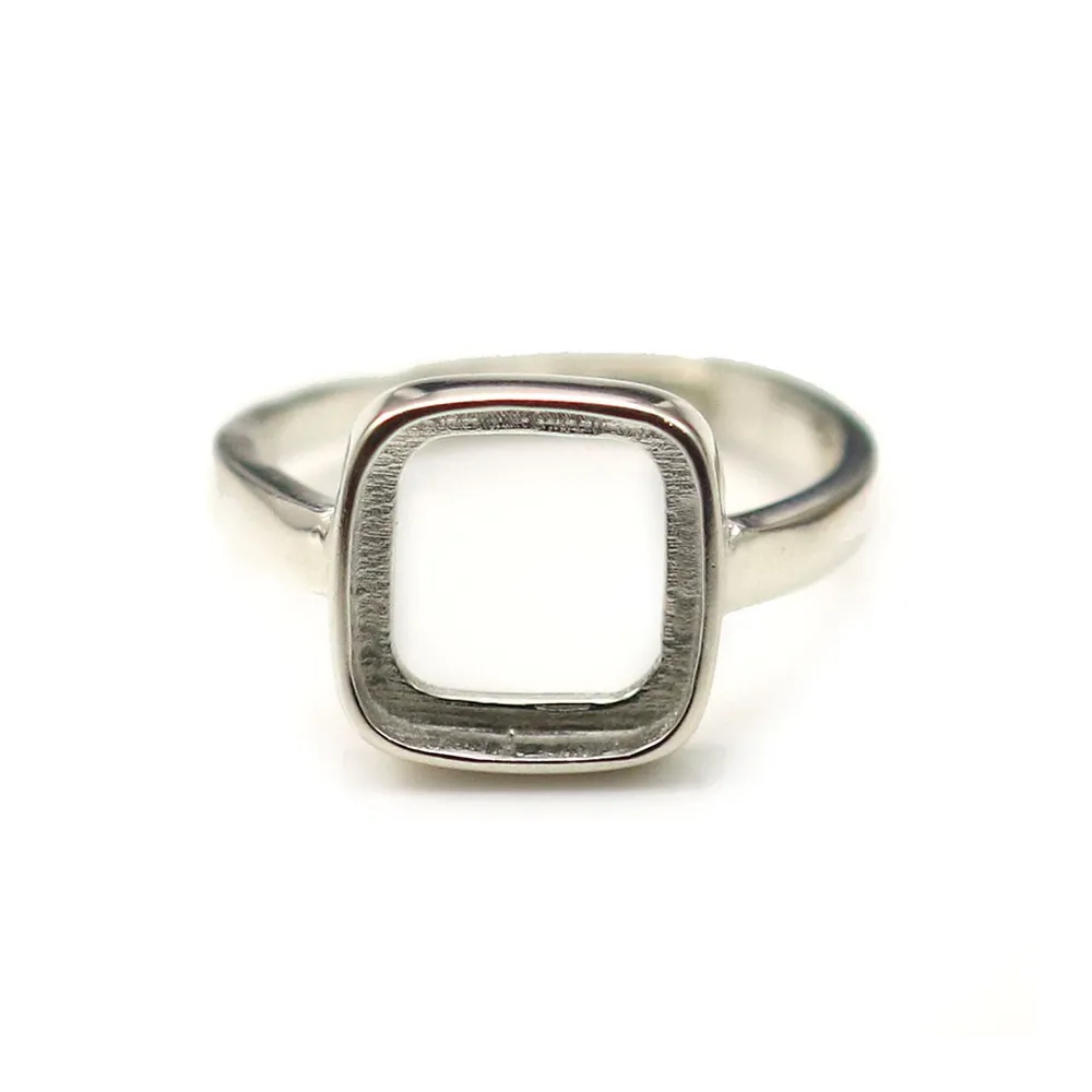 Bague réglable support cabochon carré 10mm en argent 925 x 1pc