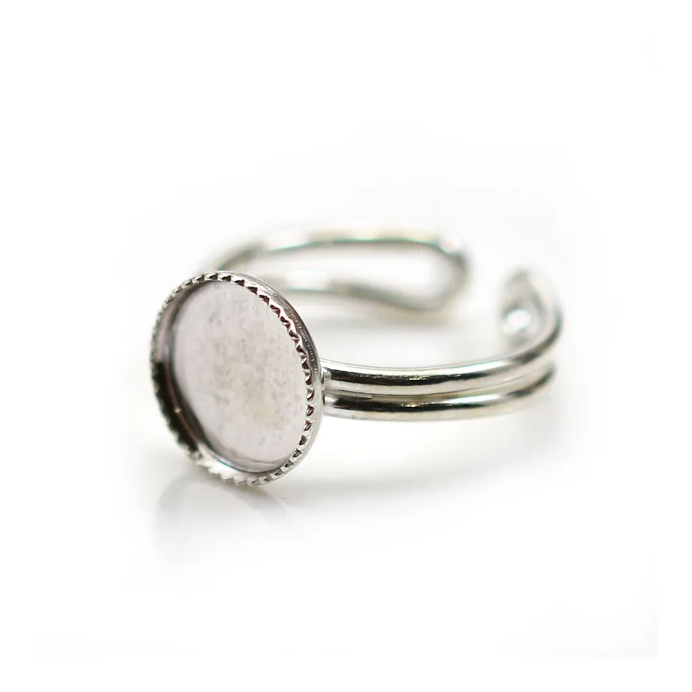 Bague réglable en argent 925, avec un support rond de 10mm x 1pc