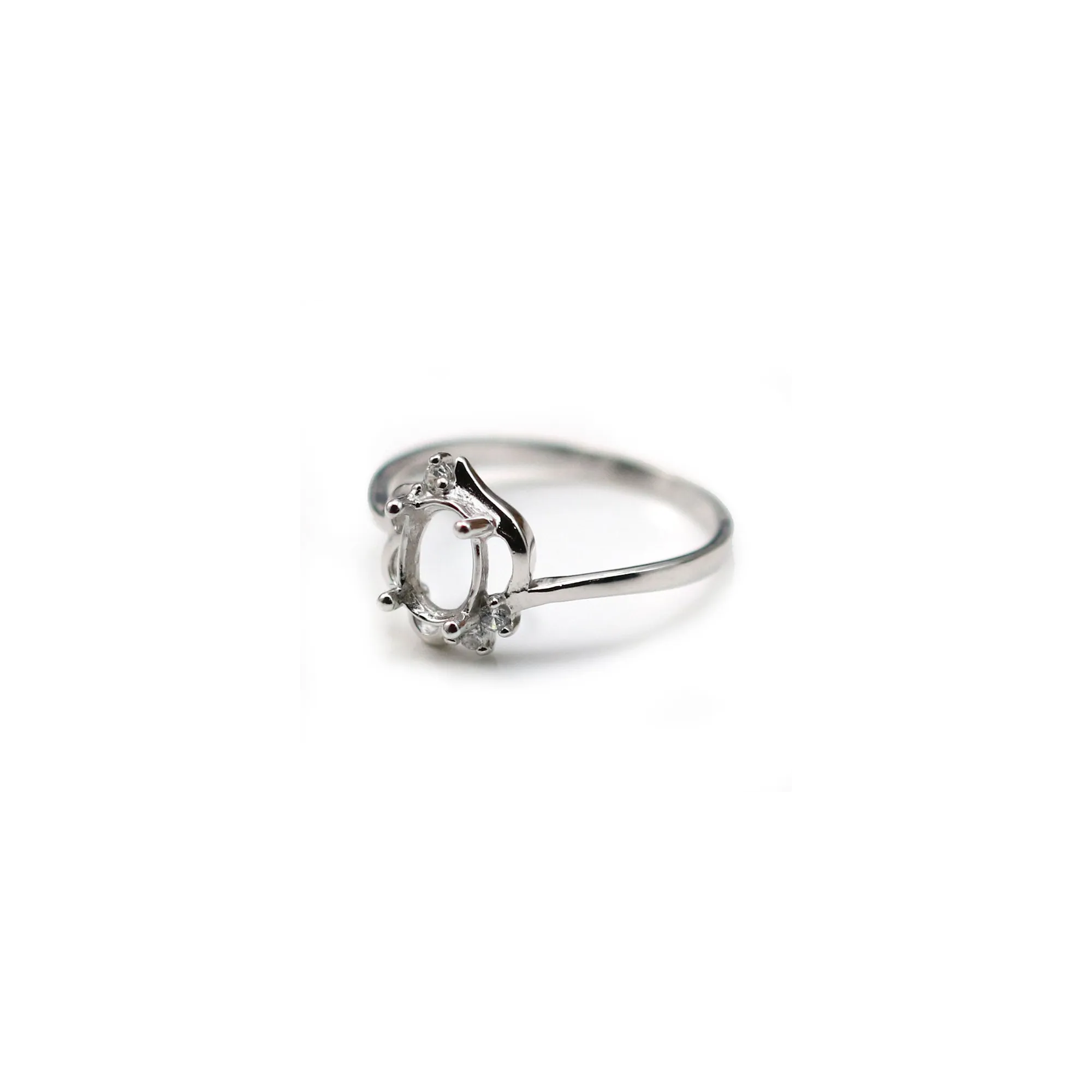 Bague En Argent Massif Avec Cabochon Zirconium - Taille 52, Occasion, Couleur Argentée