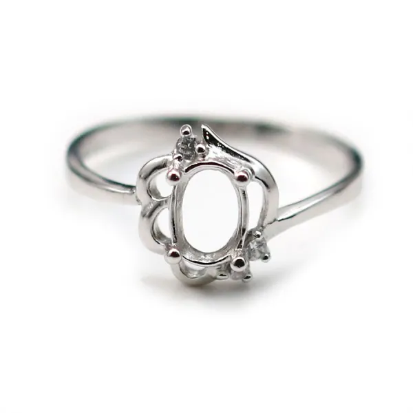 Argent 925 Support Bague pour les cabochons 4x6mm & Zircon x 1pc