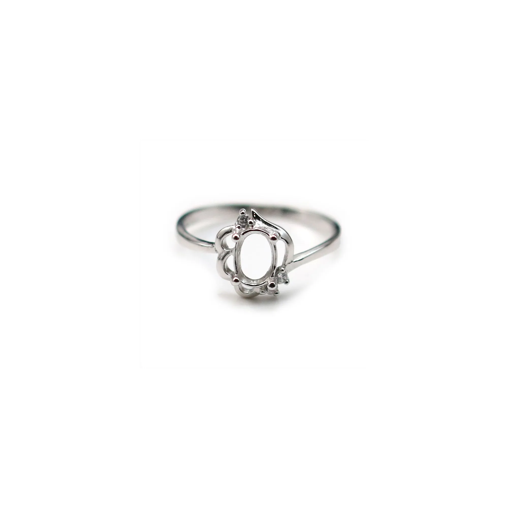 Bague Argent Massif Avec Cabochon Et Zircons - Taille 52 - Occasion (déjà Portée)
