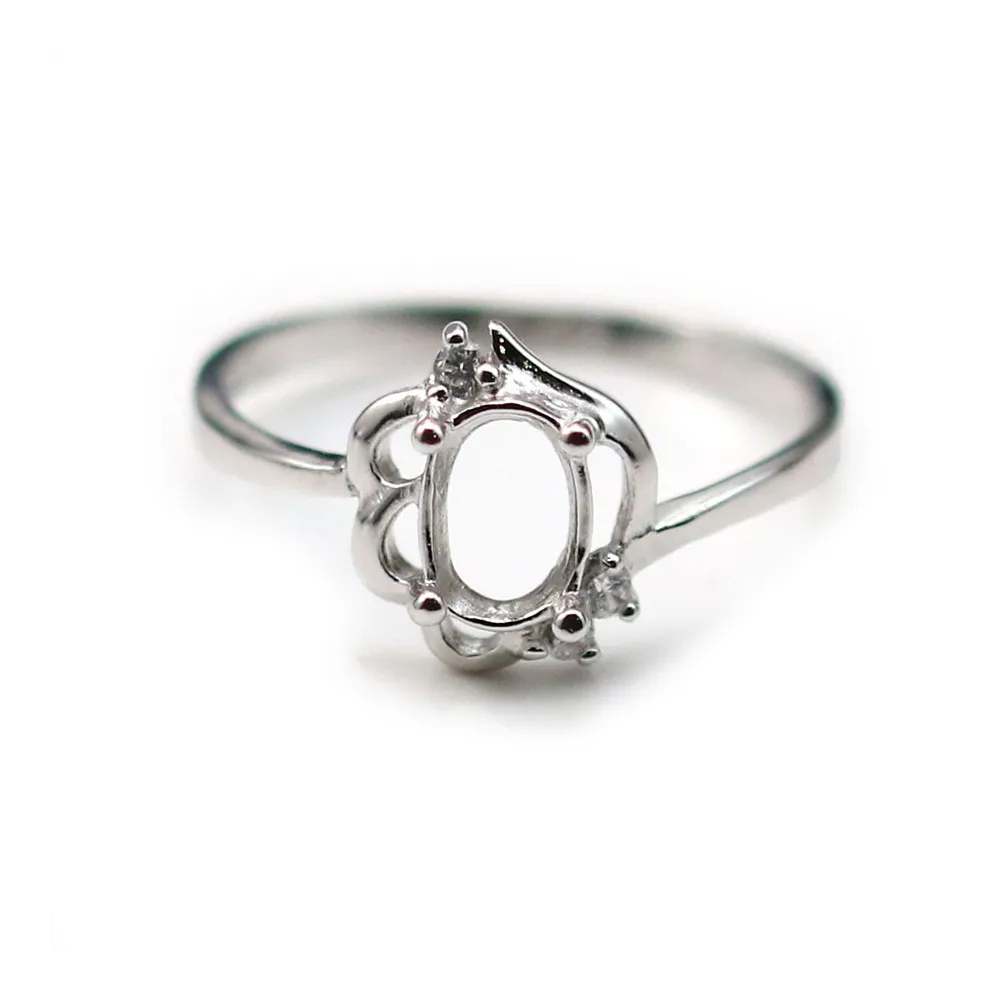 Argent 925 Support Bague pour les cabochons 4x6mm & Zircon x 1pc