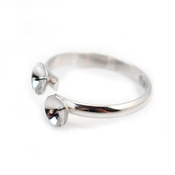 Argent 925 support bague réglable pour double perles semi-percées x 1pc 