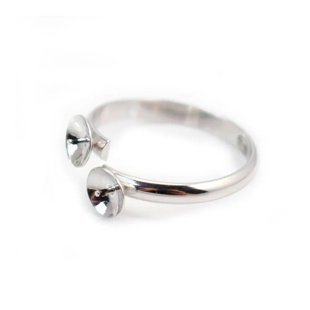 Argent 925 support bague réglable pour double perles semi-percées x 1pc 