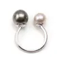 Bague réglabe double perles semi-percé x 1pc