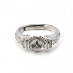 Sterling Silver 925 adjustable ring mount pearl with zircon x 1pc