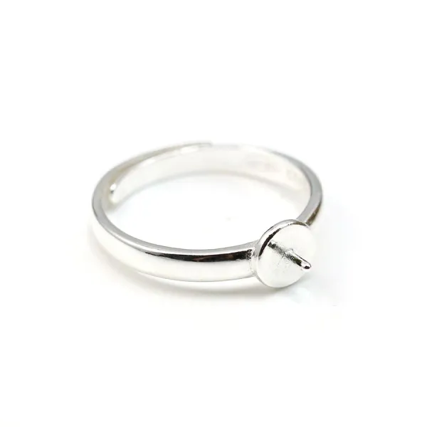 Adjustable ring with flat base and rod, in 925 silver, for half-drilled pearls x 1pc