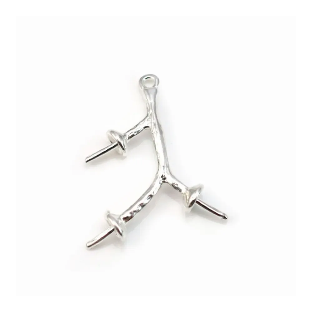 Pendentif en argent 925 trois branches corail 25mm x 1pc