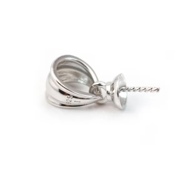 Bélière & coupelle, argent 925 rhodié,pour perles semi-percées x 1pc