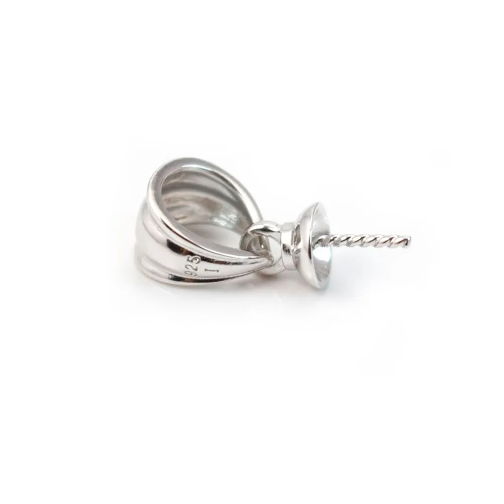 Bélière & coupelle, argent 925 rhodié,pour perles semi-percées x 1pc