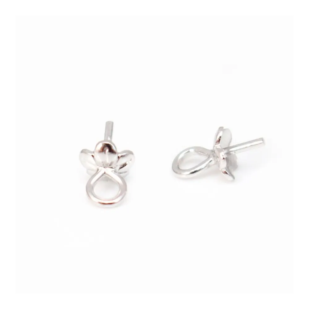 Bélière coupelle pour perles semi-percées, Argent 925 Rhodié 4mm x 4 pcs 