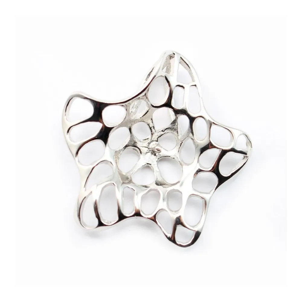 Argent  925 Rhodié pendant  etoile 26.50mm pour perles semi-percés x 1PC