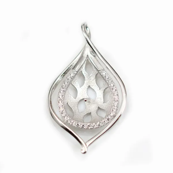 Argent  925 Rhodié goutte&zircon 25mm pour perles semi-percés x 1PC