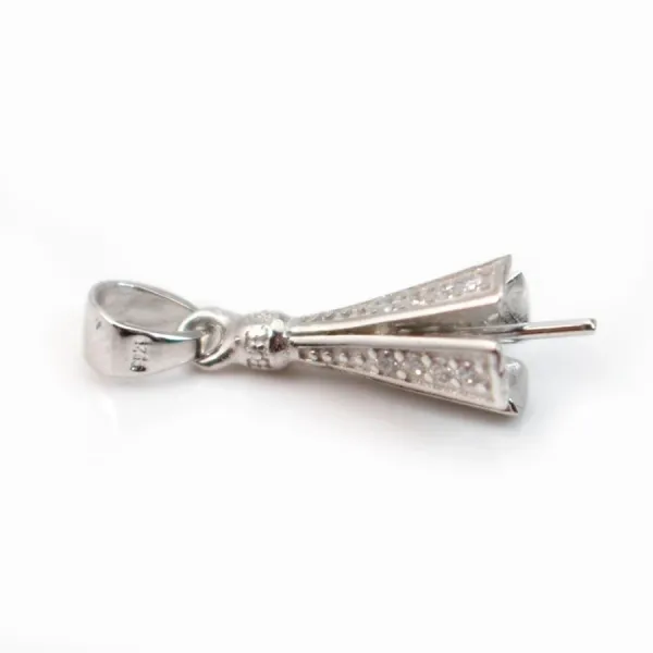 Bélière & parapluie strass, argent 925 rhodié,pour perles semi-percées x 1pc