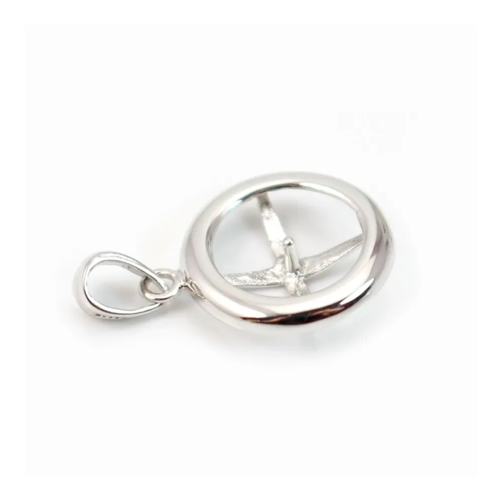 Pendant & round, silver 925 rhodium,for half- drille x 1pc