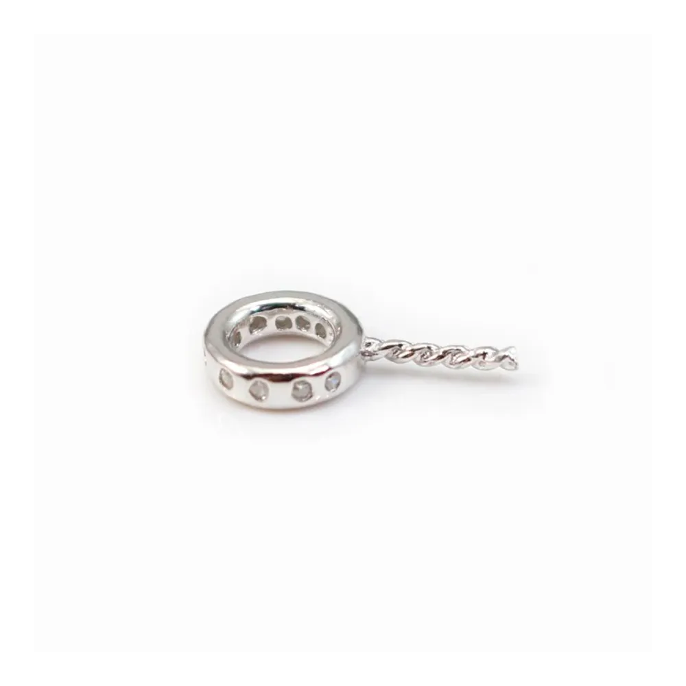 Bélière avec strasse, Argent 925 Rhodié 7x11.5mm  x1pc