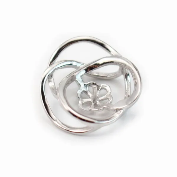 Bélière & fleur, argent 925 rhodié,pour perles semi-percées x 1pc