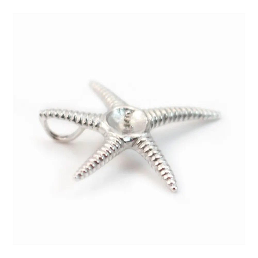 Bélière & étoile de mer, argent 925 rhodié,pour perles semi-percées x 1pc