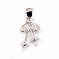 Bail Cherry with strass, Silver 925 Rhodium 9.5x22mm x 1pc