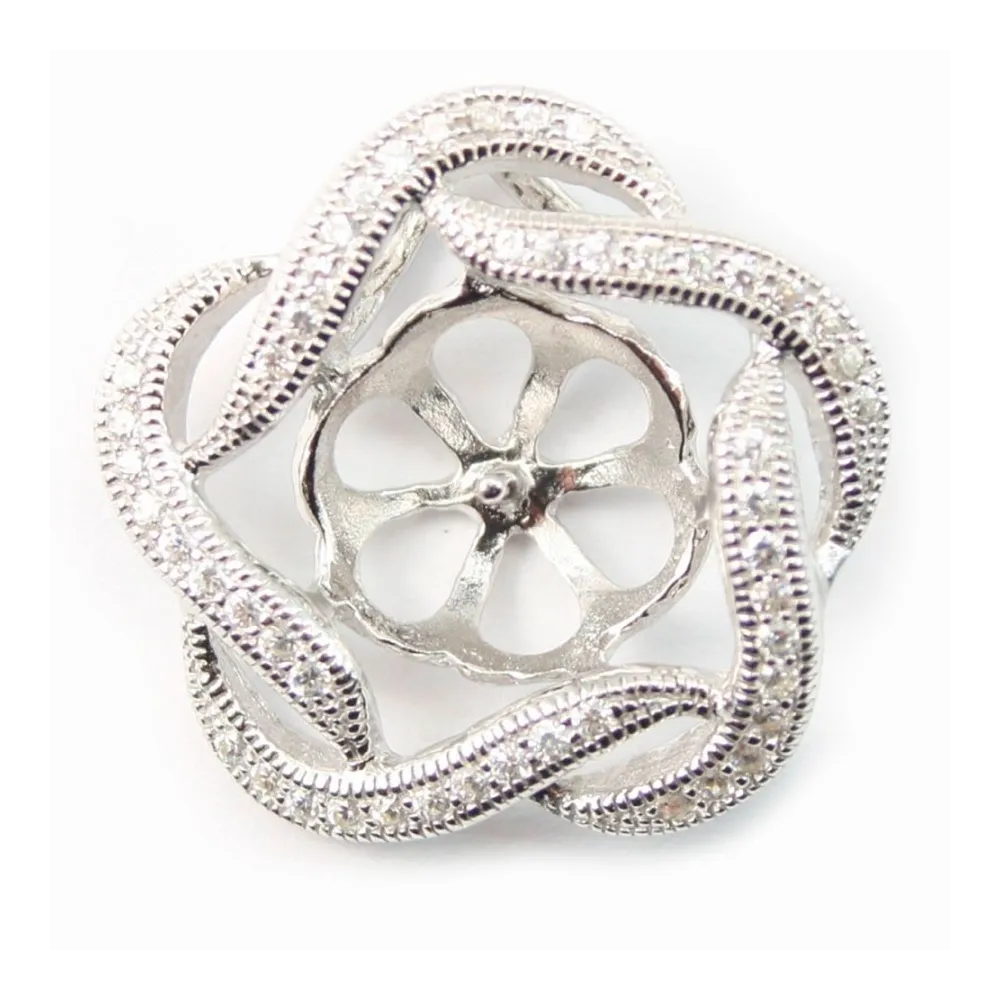 Argent 925 pendentif fleur avec zircon 20mmX 1pcs 