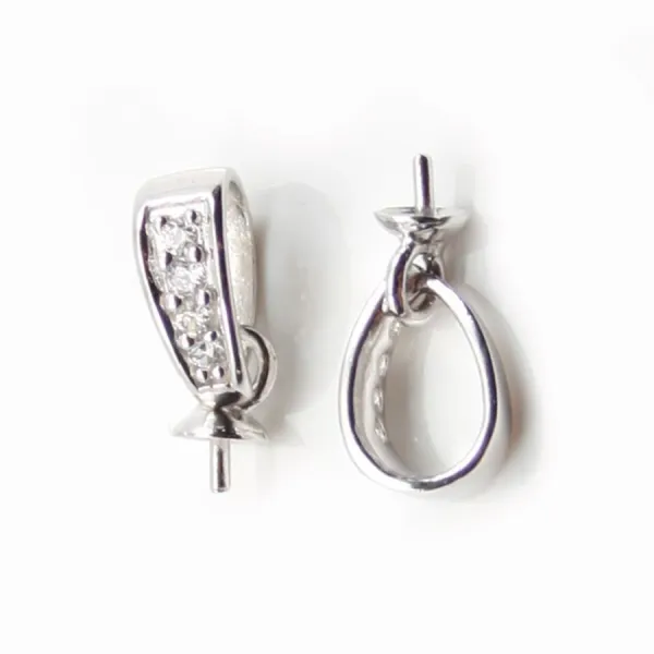 Argent 925 Rhodié Bélière  avec 4 strasses 14mm x 20 st 