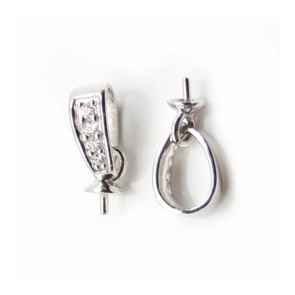 Silver 925 Rhodium Bail with 4 strasses 14mm x 20 pcs 