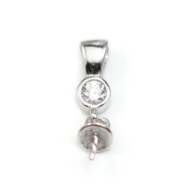 Bélière en argent 925 rhodié & zirconium, 3.5x12.5mm, coupelle 4mm x 1pc