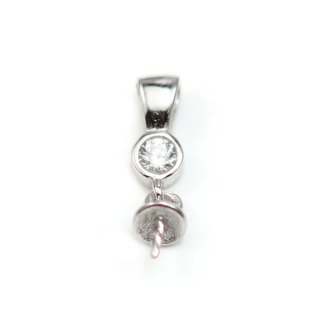 Bélière en argent 925 rhodié & zirconium, 3.5x12.5mm, coupelle 4mm x 1pc