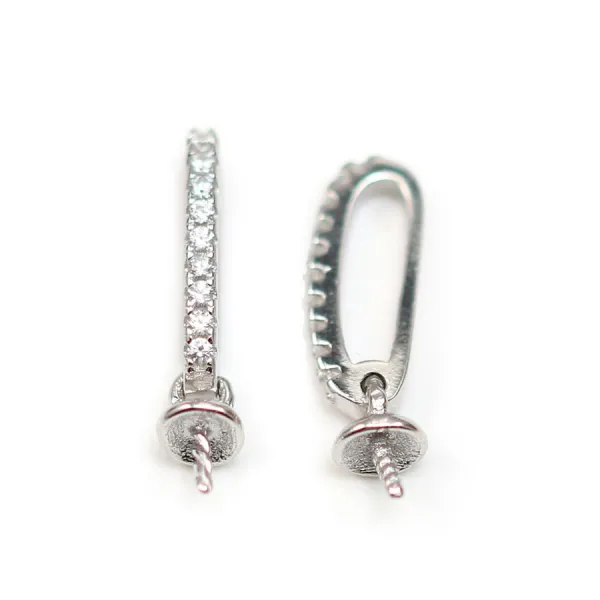 Bélière en argent 925 rhodié 5x14mm & zirconium coupelle 4mm x 1pc