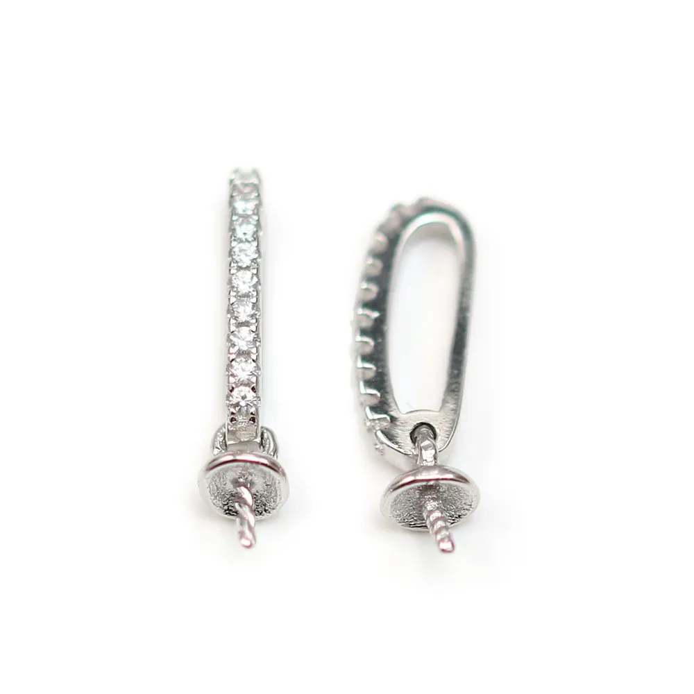 Bélière en argent 925 rhodié 5x14mm & zirconium coupelle 4mm x 1pc