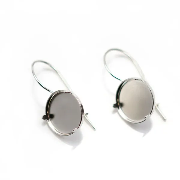 Crochet d'oreille en argent 925, porte cabochon 15mm x 2pcs