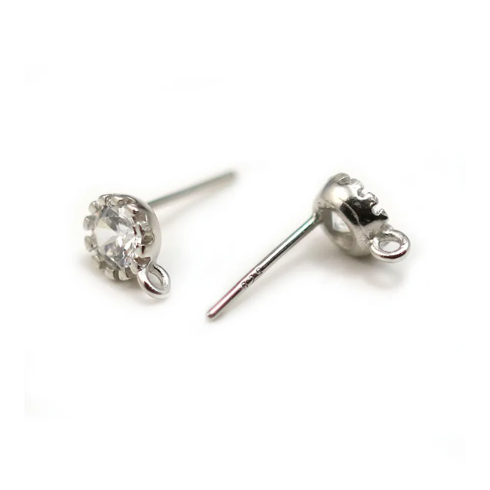 Argent 925 rhodié Clou boucle d'oreille  Oxyde de Zirconium x 2pcs