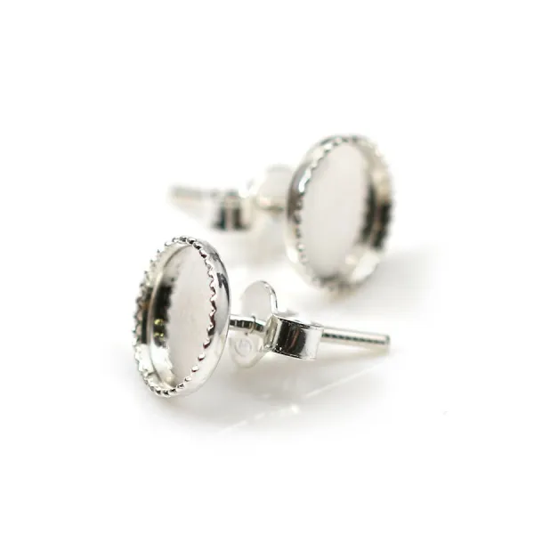 Clous d'oreilles plateau rond pour cabochon 8mm en argent 925  x 2pcs