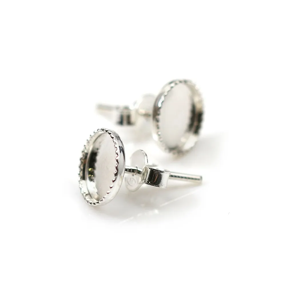 Clous d'oreilles plateau rond pour cabochon 8mm en argent 925  x 2pcs